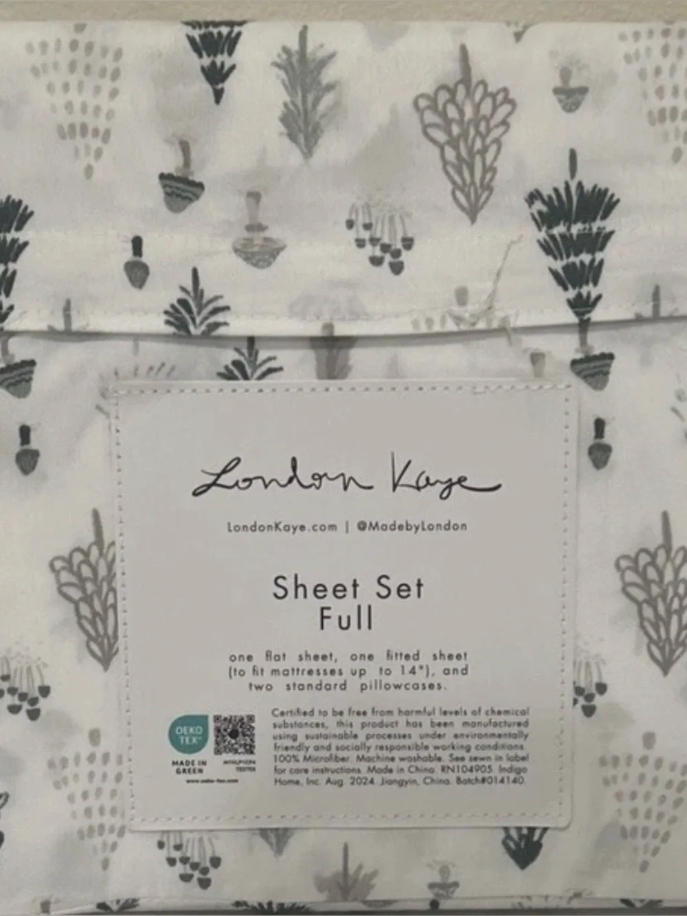 London Kaye FULL Sheet Set 4pc Christmas Trees & Mushrooms Microfiber